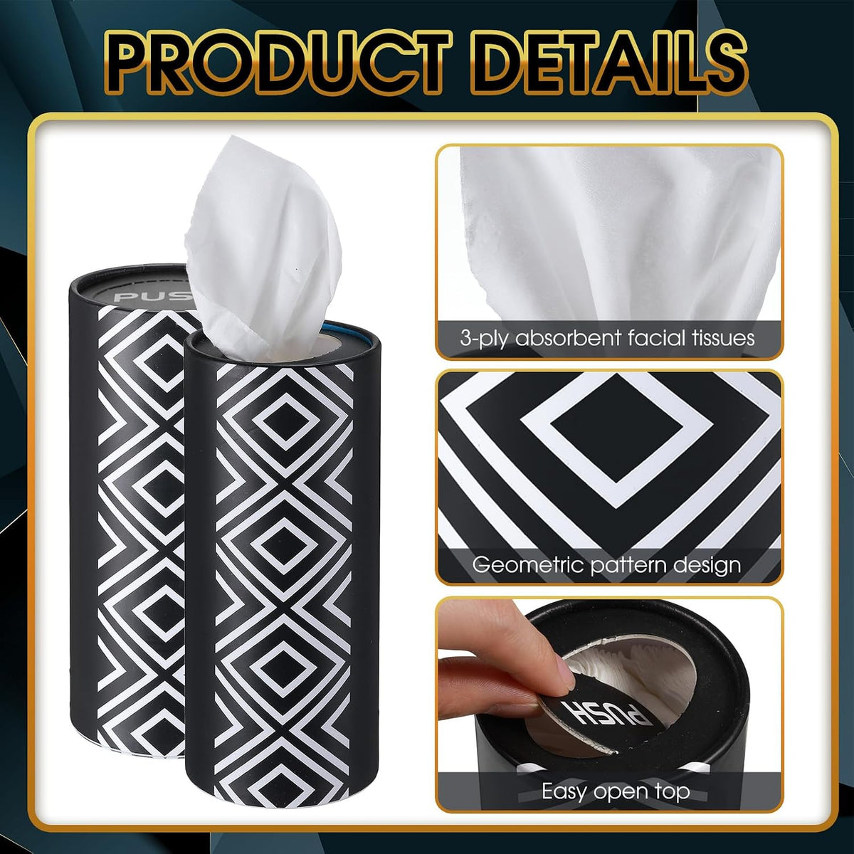 Eaasty 8 Pack Cylinder Car Tissue Holder, 3 Ply Napkin,Dot and Geometric