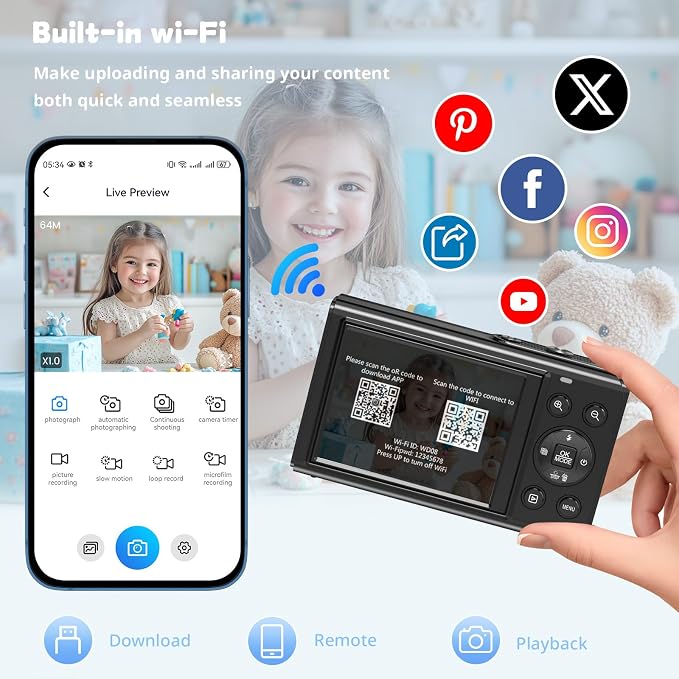 5K Digital Camera for Photography, 80MP Dual Screen Vlogging Camera for YouTube