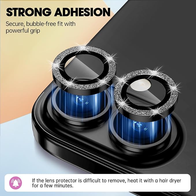 for iPhone 16/16 Plus Camera Lens Protector Bling Individual Metal Glitter Ring