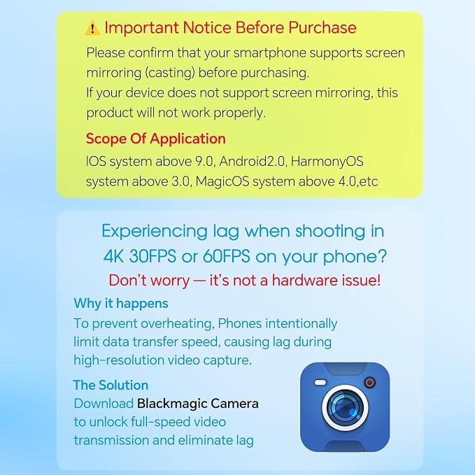LUCKSKY Vlog Selfie Monitor Screen iPhone, 4K 60fps Recording, Wireless Screen