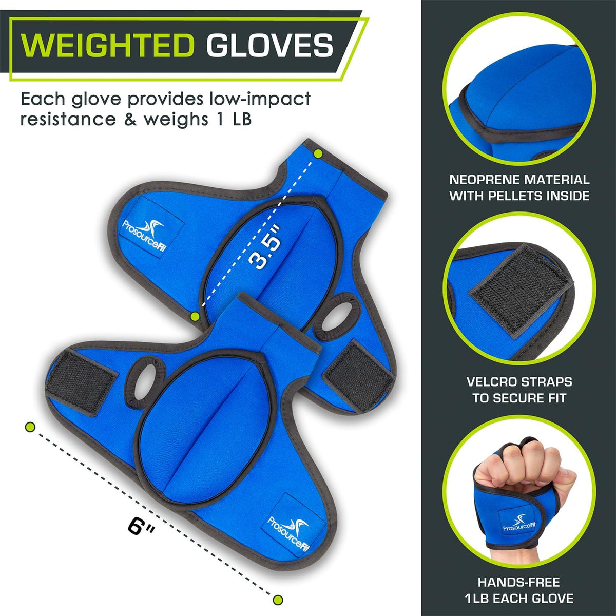 ProsourceFit Weighted Gloves - Heavy Duty 2 lb Neoprene for Sculpting & Aerobics | Pair