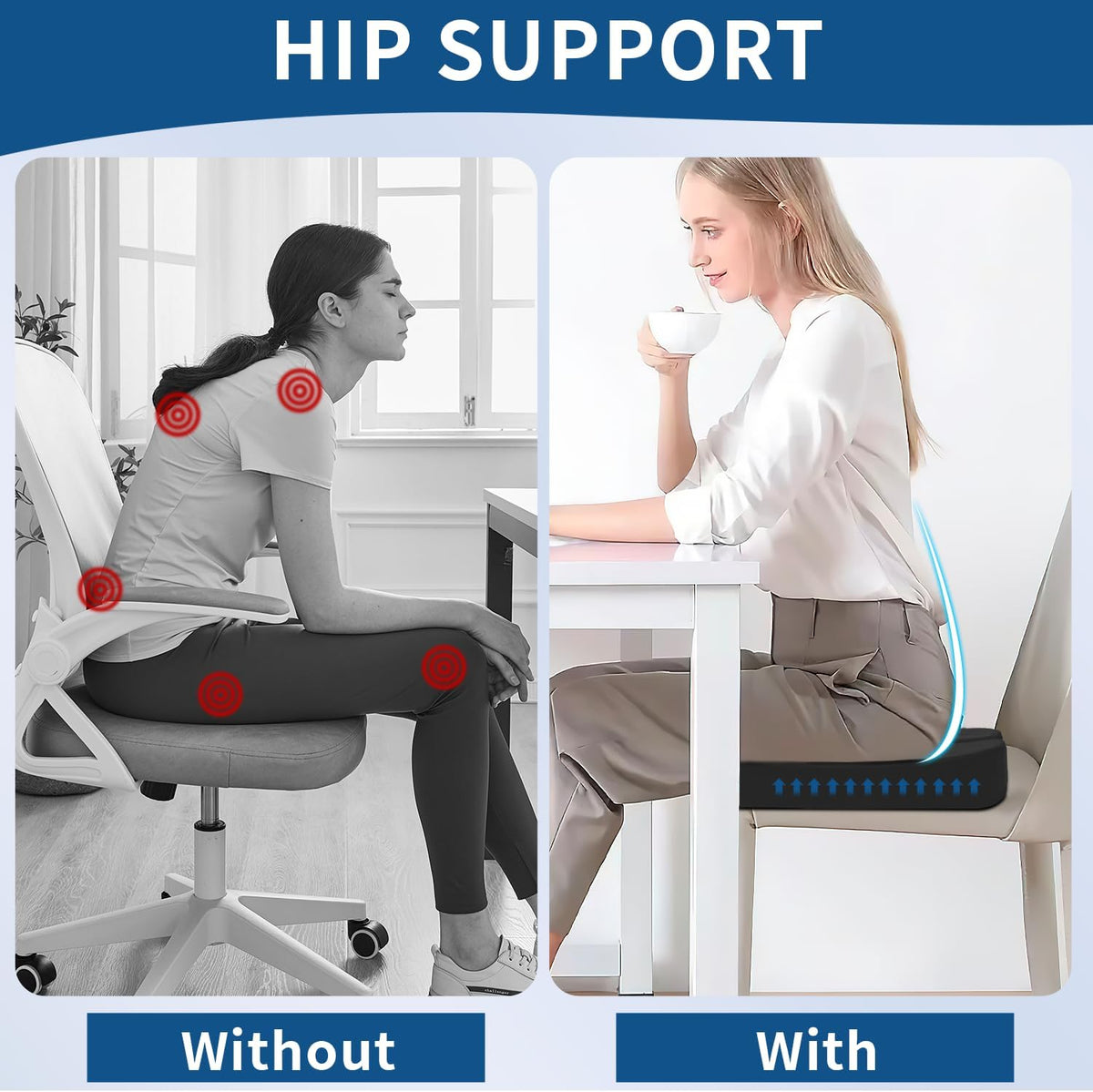 Memory Foam Seat Cushion & Lumbar Support Pillow for Office Chair Car Wheelchair Orthopedic Chair Pad and Back Cushion with Adjustable Straps for Lower Back, Tailbone, Sciatica, Hip Pain Relief