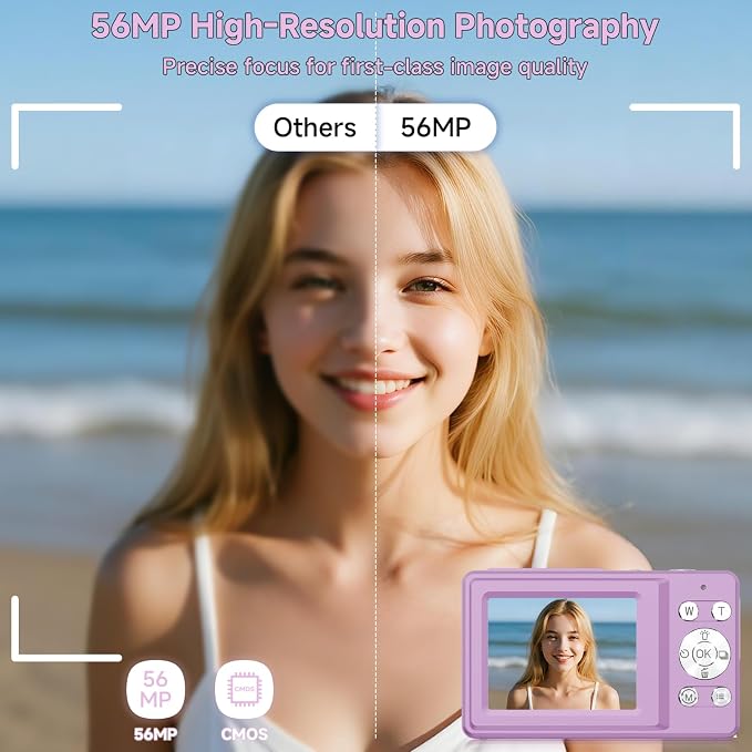 Digital Camera, 56MP 2.7K Dual-Screen Selfie Camera