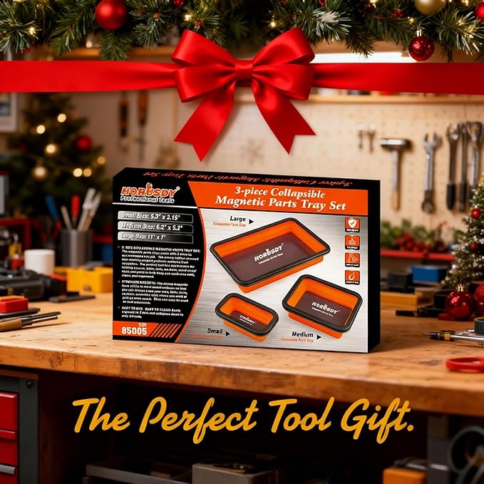 HORUSDY 3-Piece Magnetic Parts Tray Set, Tool Trays for Storage Organizer Screw, Bolts, Washers, Nuts and Small Tools. Tool Gifts for Men, Orange and Black