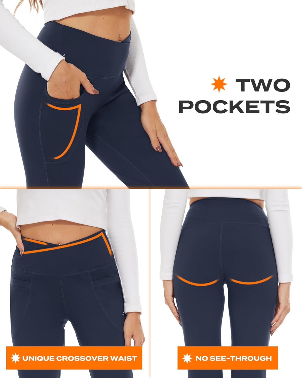 TNNZEET Black Flare Leggings - Crossover Yoga Pants with Pockets | Stylish Bootcut Design