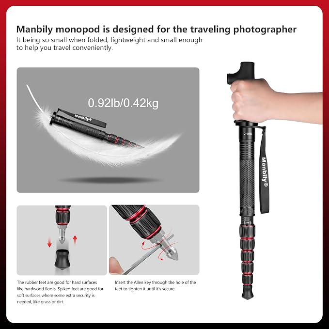 Manbily Carbon Fiber Camera Monopod, Portable Compact Lightweight Travel Monopod