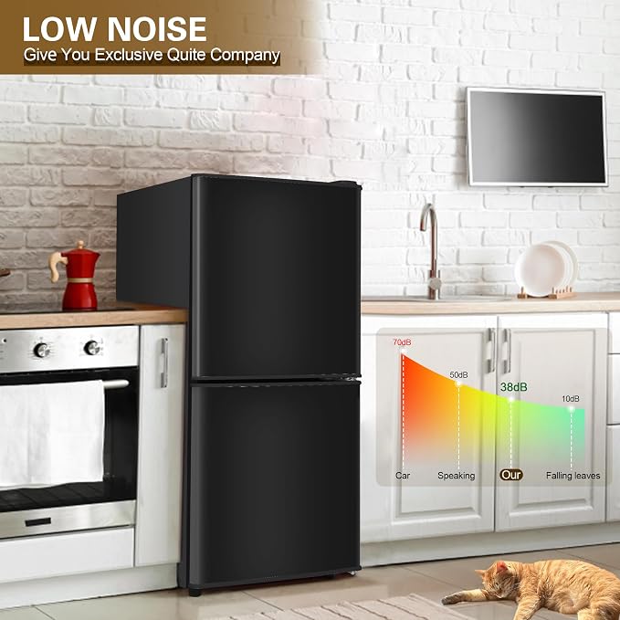Dorm Size Fridge with Freezer 4.3 Cu. Ft., 2-Door Small Refrigerator Black | with Bottom Freezer, 7-Level Thermostat Control, Low Noise Mini Fridge for Apartment, Office, Kitchen
