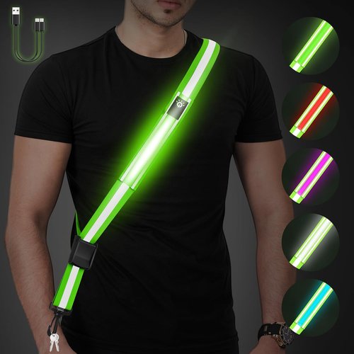 Fitense LED Reflective Belt Sash - High Visibility Night Safety Gear with 5 Light Colors & 3 Modes | Adjustable Rechargeable Vest for Runners & Walkers