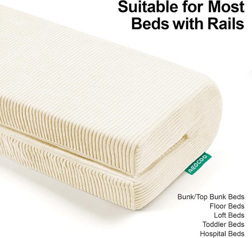 AEOCOO Toddler Bed Bumpers - Premium Soft Memory Foam Rail Protector for Loft & Bunk Beds | 3 Ft, Beige