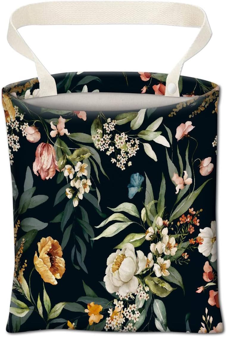 Car Trash Can, Cute Car Trash Bag, Hanging Car Organizer and Storage Bag, Trash Bin for Car Accessories, Vehicle, Travelling, Camping Cute Blue Flowers