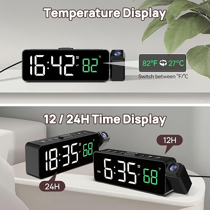 Netzu Projection Alarm Clock for Bedroom Ceiling, Small Compact Plug-in Digital