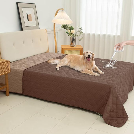 100% Waterproof Dog Couch Protector, Triple-Layer Waterproof Dog Bed Cover Pet Blanket Reversible 2-Tone Sofa Shield, Non-Slip Furniture Guard for Pets(82×92 Inch, Brown+Taupe)