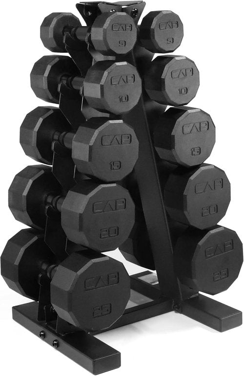 CAP Barbell Rubber Coated Dumbbell Weight Set - Vertical Rack Included | 100 lb, 150 lb, 210 lb Options