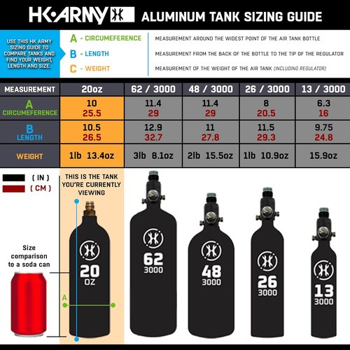 HK Army 20oz Aluminum CO2 Tank - High-Pressure Air System for Paintball & Airsoft Gear