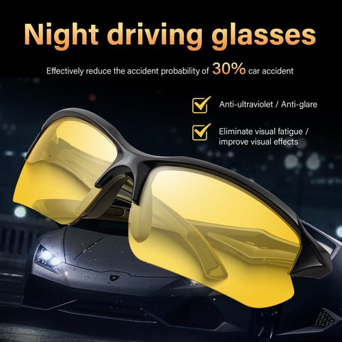 DioKiw 3PACK Polarized Night Vision Glasses for Men Driving Cycling Sport Night Anti Glare Yellow Lens Glasses Lightweight Frame