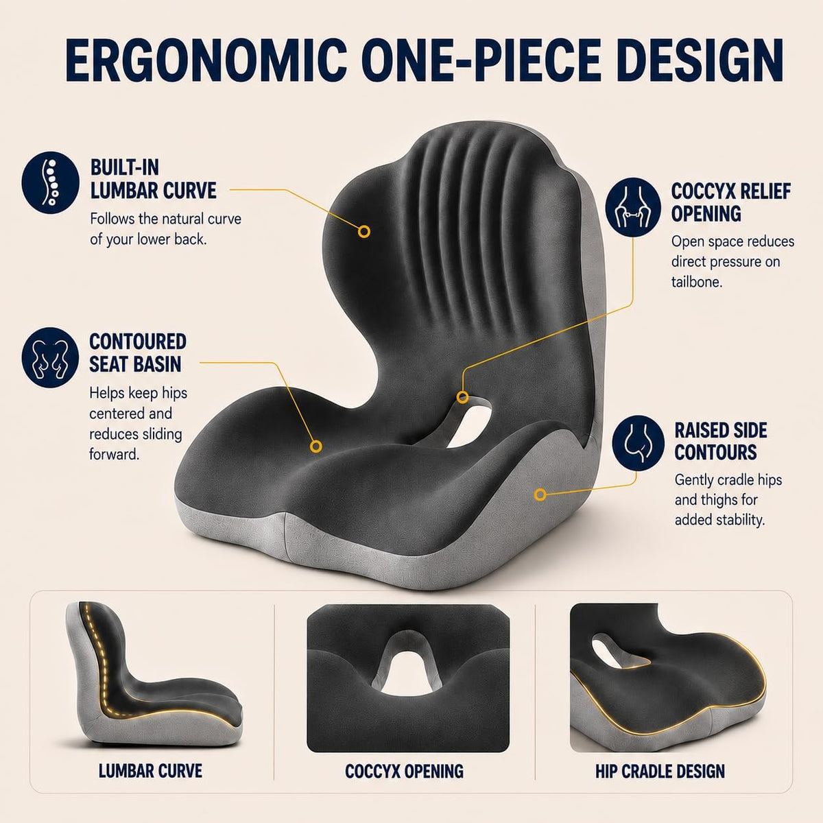 Ergonomic Seat Cushion for Office Chair with Lumbar Support