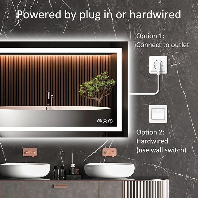 LED Bathroom Mirror 24x40 Inch Anti-Fog Bathroom Mirror with Lights, Wall Mounted Lighted Vanity Mirrors, Dimmable, Backlit + Front Lit, Smart Bathroom Vanity Mirror with 3 Colors Temperature