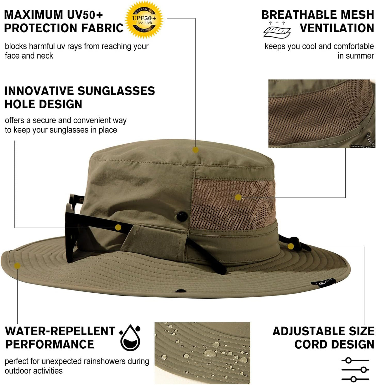 TOP-EX UVCoolix™ UV Protection Sun Hat - Cooling Neck Flap & Sunglass Lock | Wide Brim Fishing Hat