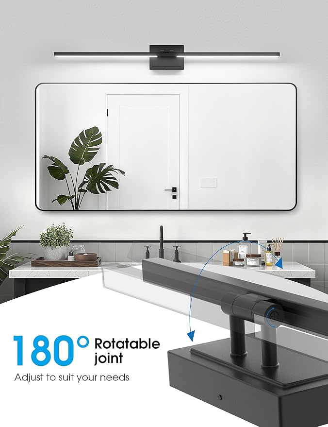 VOLISUN Bathroom Vanity Light 48 inch, 5CCT Dimmable, 40W LED Bathroom Light Fixture Over Mirror, Black Bar Vanity Lights for Bathrooms Mirror Cabinets
