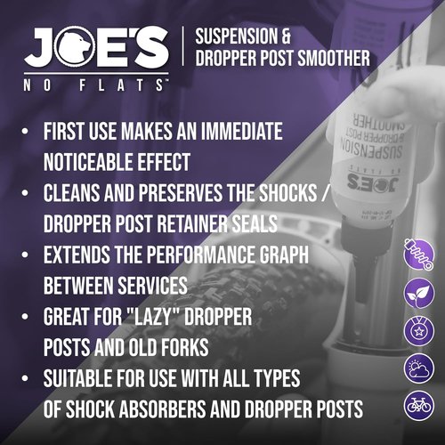 Joe's No Flats Suspension & Dropper Post Smoother - Enhanced Front & Rear Suspension | Adjustable Dropper Seat Post