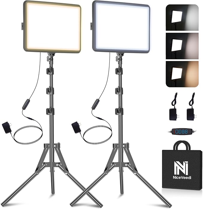 2-Pack Photography Lighting Kit, NiceVeedi 25W LED Video Light Kit, 2900-7000K