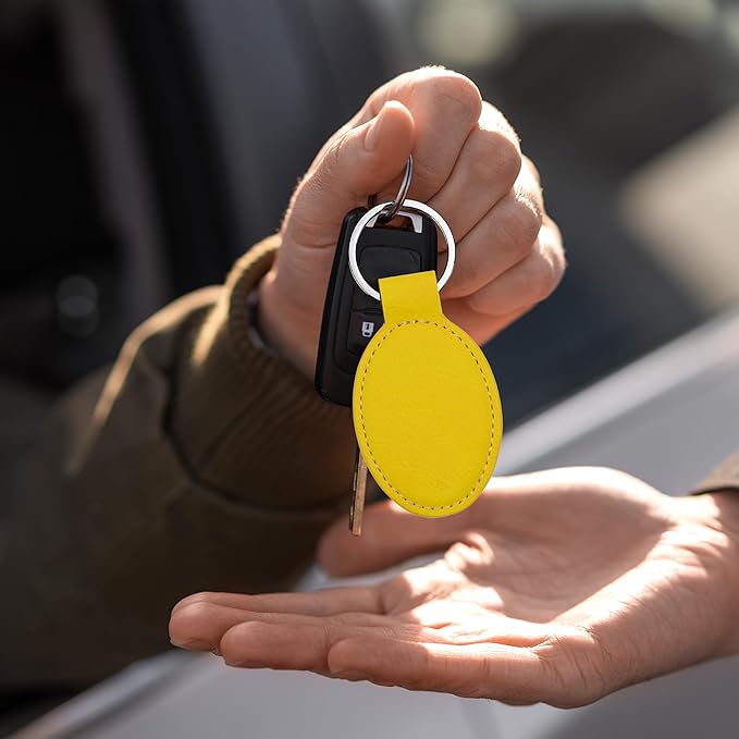 LaserGram Oval Keychain, Off Road Racer, Personalized Engraving Included (Yellow)