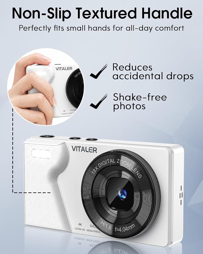Digital Camera with Front Rear Lens, Autofocus 64MP 4K Camera
