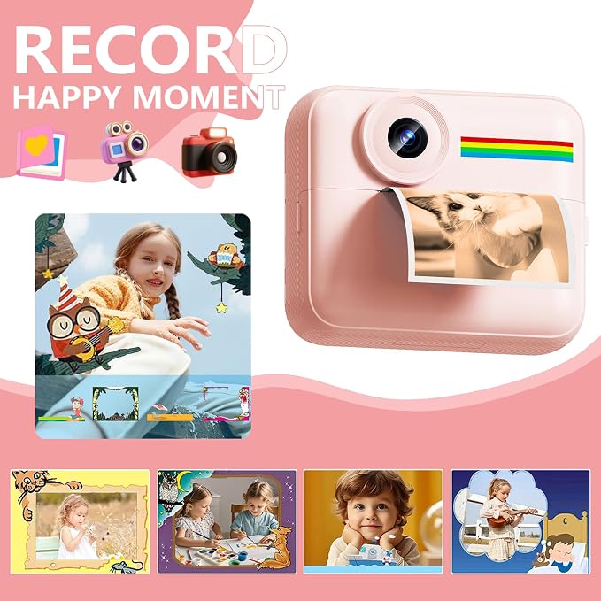 Kids Camera Instant Print with Color Printing Paper and Protective Case 32GB