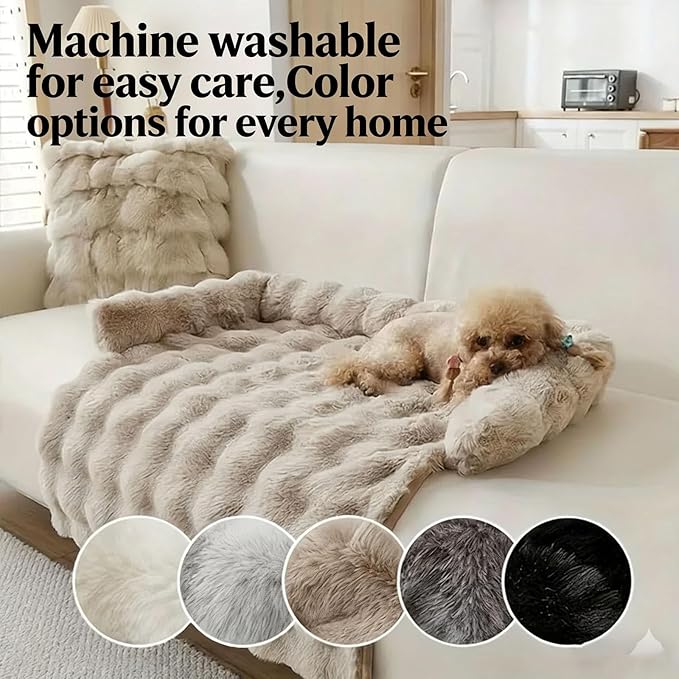 Dream Cloud Pet Sofa Bed Machine Washable Waterproof Supportive Comfort Non-Slip Plush Pet Couch Bed with Raised Edge for Sofa Car Floor, Small Medium Dogs Cats, Furniture Protector (White1)