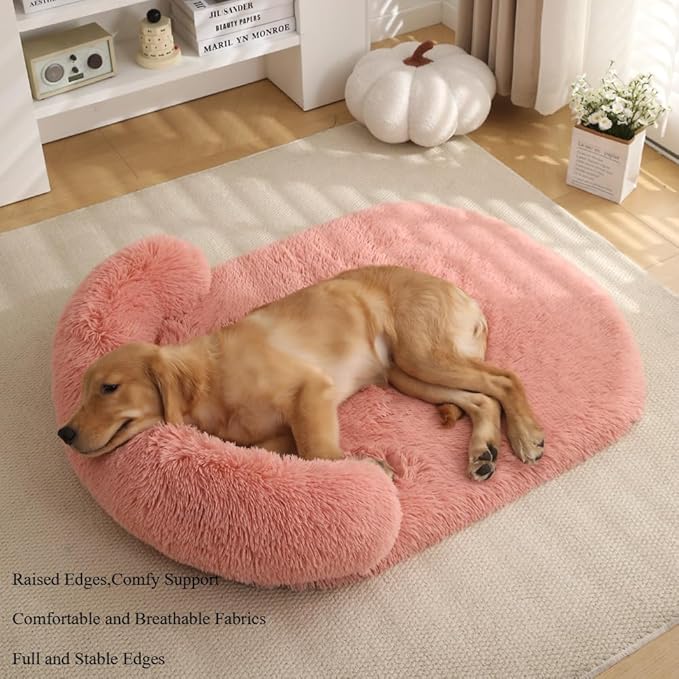 Calming Dog Bed - Fluffy Plush Mat with Removable Washable Cover | Furniture Protector for Large Dogs & Cats(Black,21.65X15.75X4.33in)