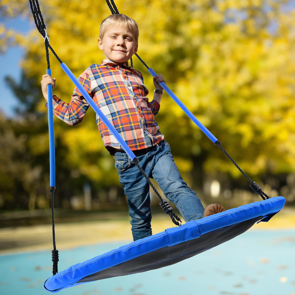 Trekassy 40" Round Tree Swing - 700lbs Capacity | Waterproof 900D Oxford with Handles & 2 Hanging Straps - Blue