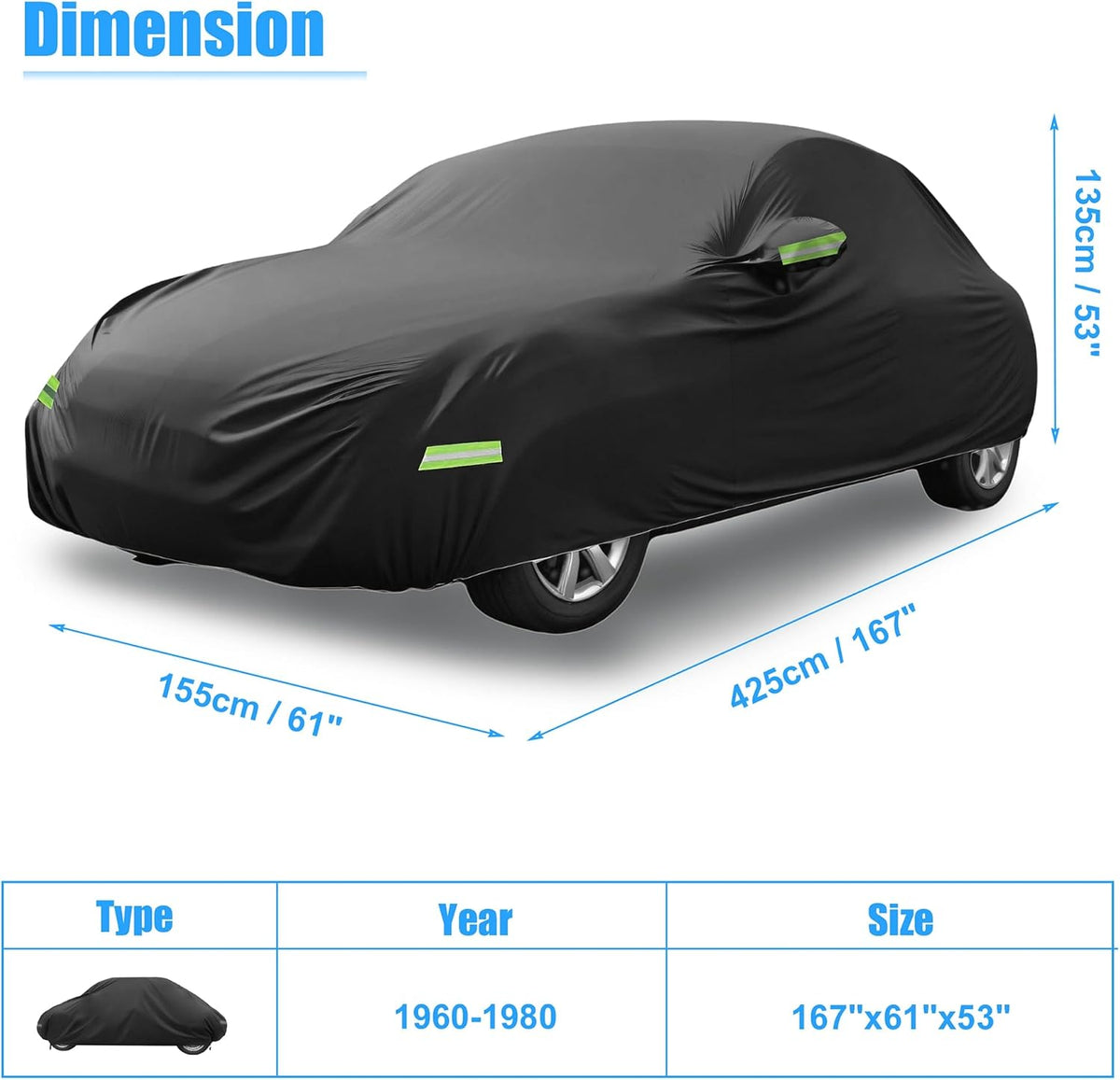 X AUTOHAUX Waterproof Car Cover for Volkswagen Beetle Bug-Sedan 2-Door 1960-1980 All Weather Beetle Full Car Cover with Door Zipper for Outdoor Windproof Sun Rain