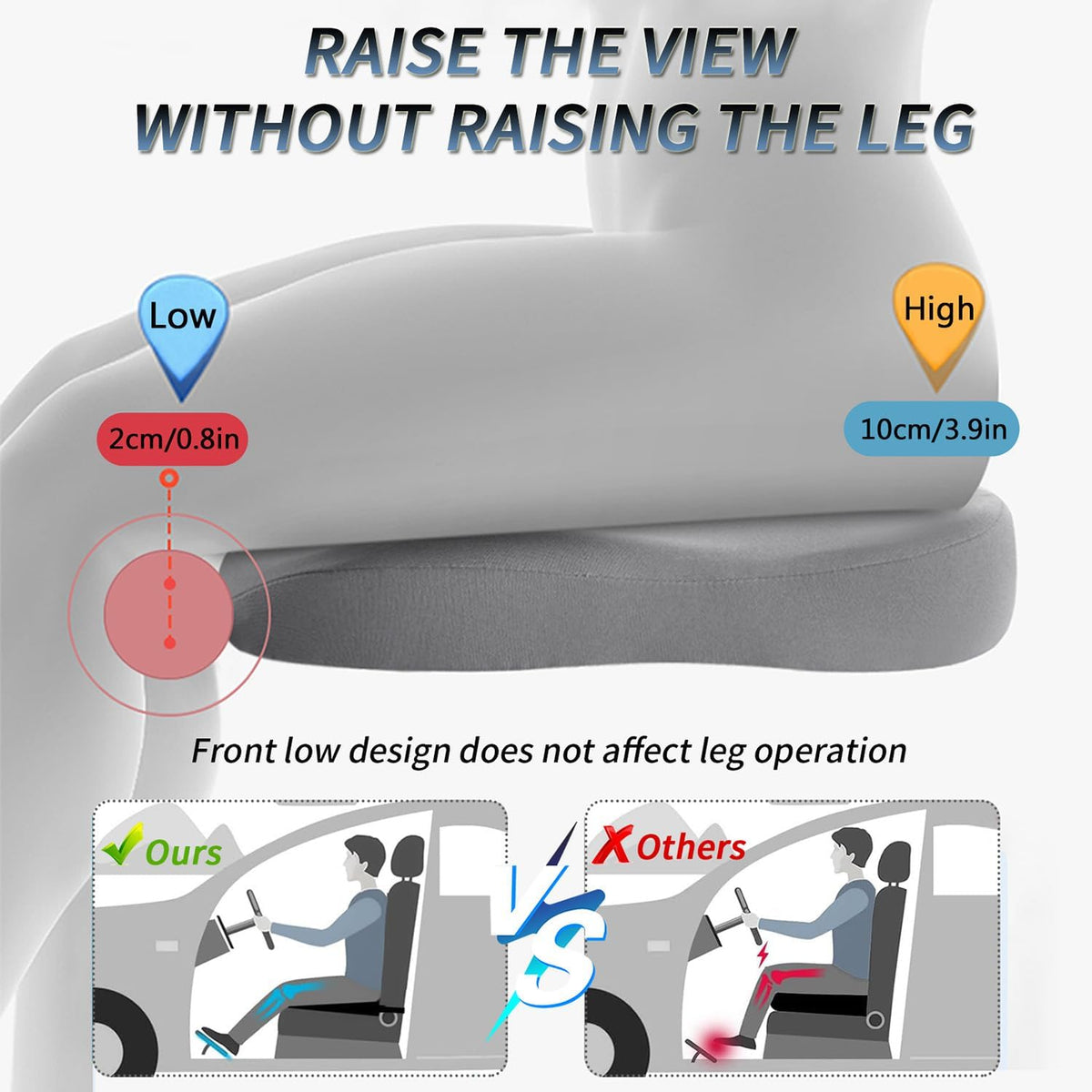 Wedge Car Seat Cushions for Driving, Adult Booster Seat Cushion for Car Truck Driver, Memory Foam Butt Cushion for Office Chair Wheelchair Home, Cloth Grey