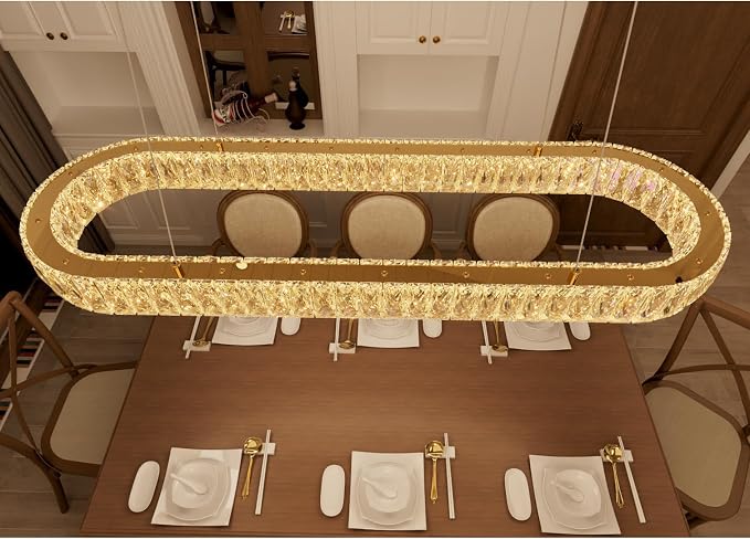 HAIXIANG Modern Crystal Chandelier Dimmable LED Long Chandeliers
