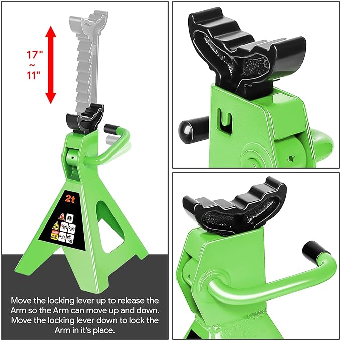 DNA MOTORING 2 Ton Car Jack and Stands Kit 2T(4000 lbs) Capacity Low Profile Hydraulic Trolley Service/Floor Jack with 2 Ratchet Stands Combo for Home Garage Shop, Green, TOOLS-00476-GR