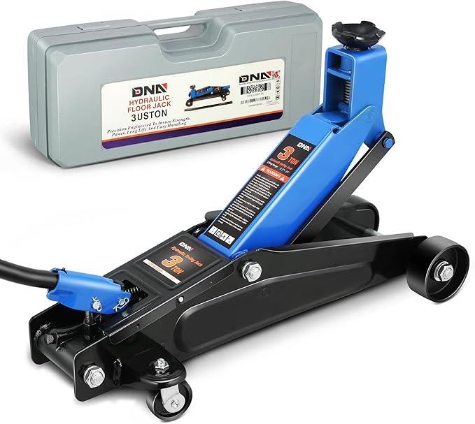DNA Motoring 3 Ton Low Profile Floor Jack, 3 tons (6000 lbs) Capacity Fast Lift Hydraulic Trolley Service/Floor Jack, 7.7 "-21" Lifting Range, Blue, TOOLS-00674-BL