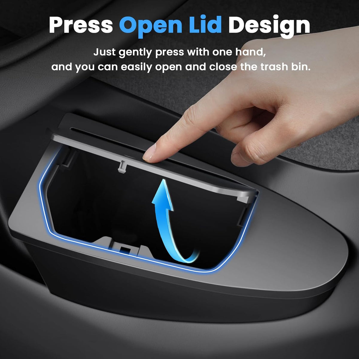 Canvcle Front Door Trash Can for 2025 2026 New Tesla Model Y Juniper Accessories, Door Side Storage Box Organizer Front Seat Door Garbage Bin with Push-Open Lid, Hidden Storage Organizer Black 2PCS