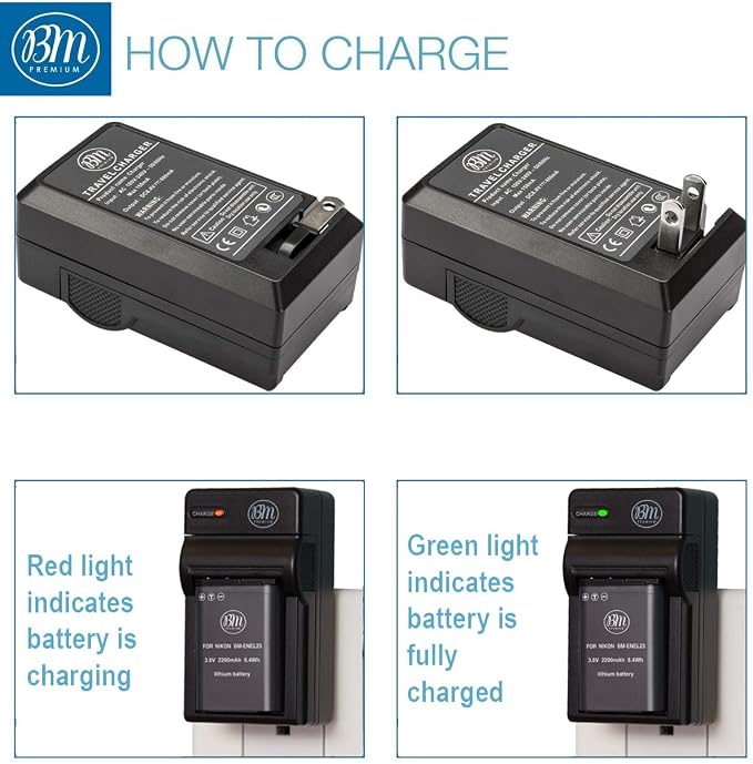 BM Premium 2 Pack of EN-EL23 Batteries and Battery Charger