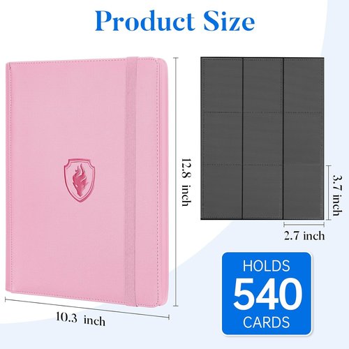 Fabmaker Premium 9 Pocket Card Binder - Sturdy PU Cover for 540 Cards | Sleek Pink Trading Card Album