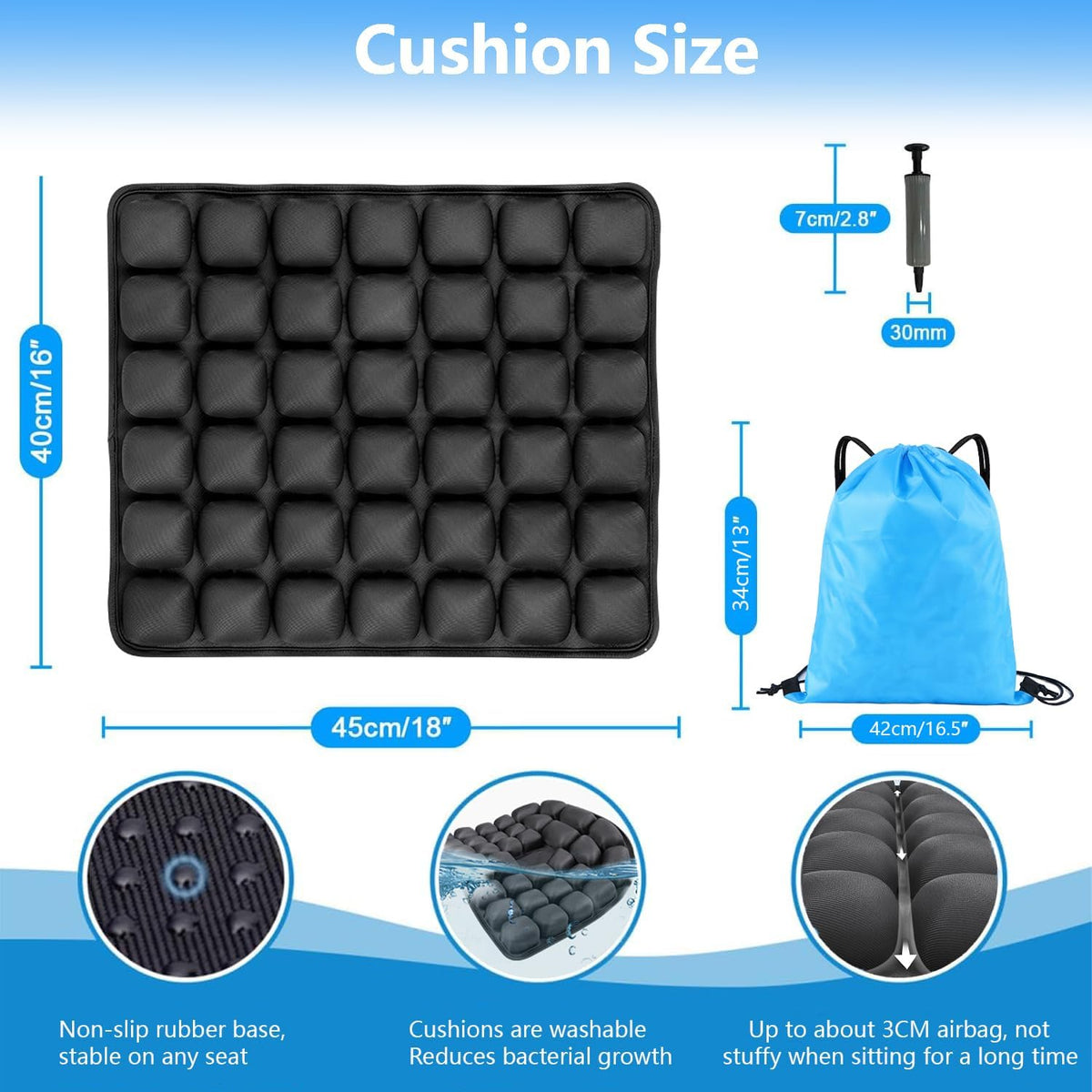 Inflatable Seat Cushions for Travel,42 Cells Ultra Withstand Weights and Non-Slip, Pressure Relief Seat Cushion for Airplane, Car, Wheelchair,Office Chairs, Pain Relief for Tailbone, Back, Sciatica