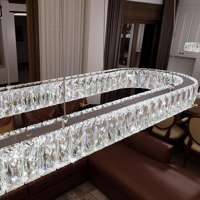 HAIXIANG Crystal 59 Inch Long Chandelier Modern Dimmable LED Chandeliers