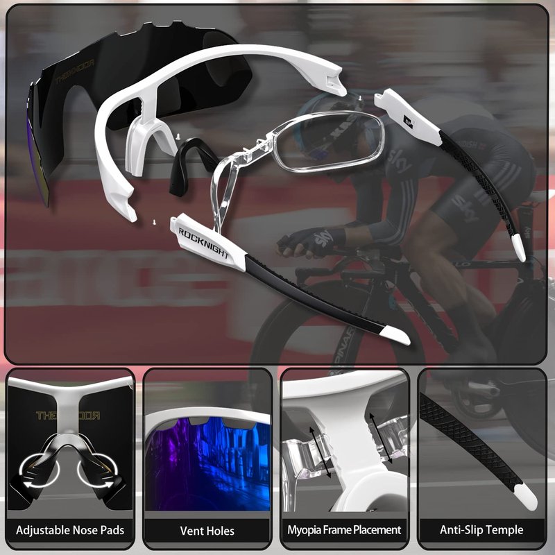 ROCKNIGHT HD Polarized Sports Sunglasses Cycling Driving Baseball Outdoor Ultralight TR90 Frame Big Lens (White Frame/Blue Revo Lens)