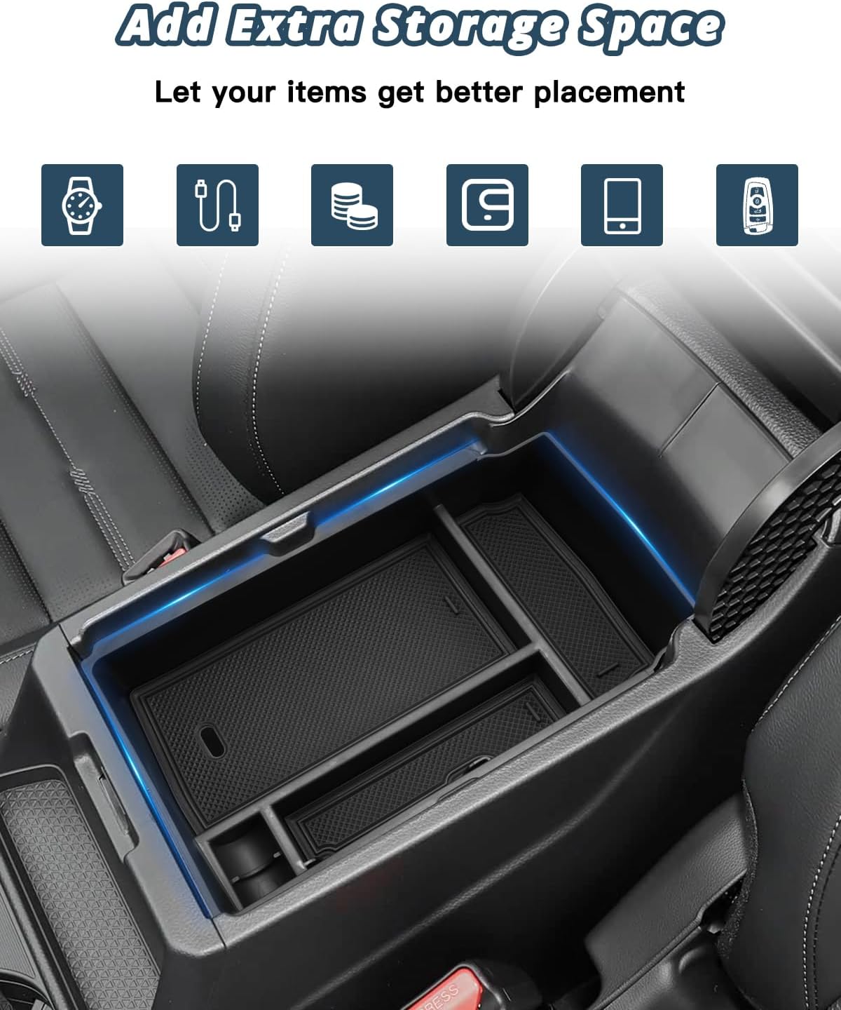 Ruiya 2026 CRV Center Console Organzier for Honda CRV 2026 Accessories ABS Material Armrest Console Glove Tray Compatible with 2026 Honda CRV LX/EX/EX-L/Hybrid(Sport/Sport-L/Sport Touring/TrailSport)