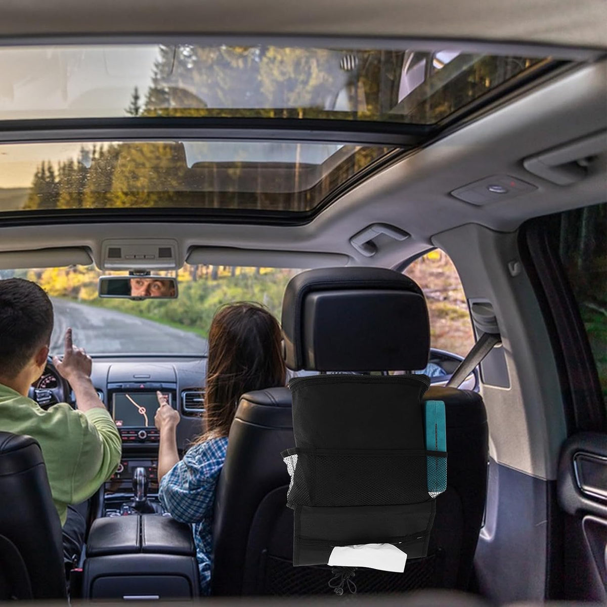 Car Seat Back Organizer with Insulated Reusable Ice Bag, Hanging Storage Pouch for Snacks and Travel Essentials, Multipocket Car Trunk Organizer for Road Trips and Family Travel