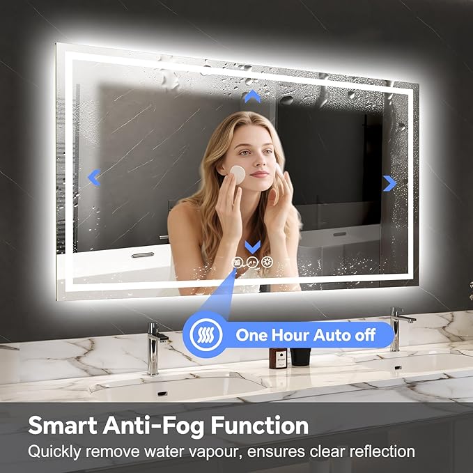 LED Bathroom Mirror 36x60 Inch Anti-Fog Bathroom Mirror with Lights, Wall Mounted Lighted Vanity Mirrors, Dimmable, Backlit + Front Lit, Smart Bathroom Vanity Mirror with 3 Colors Temperature