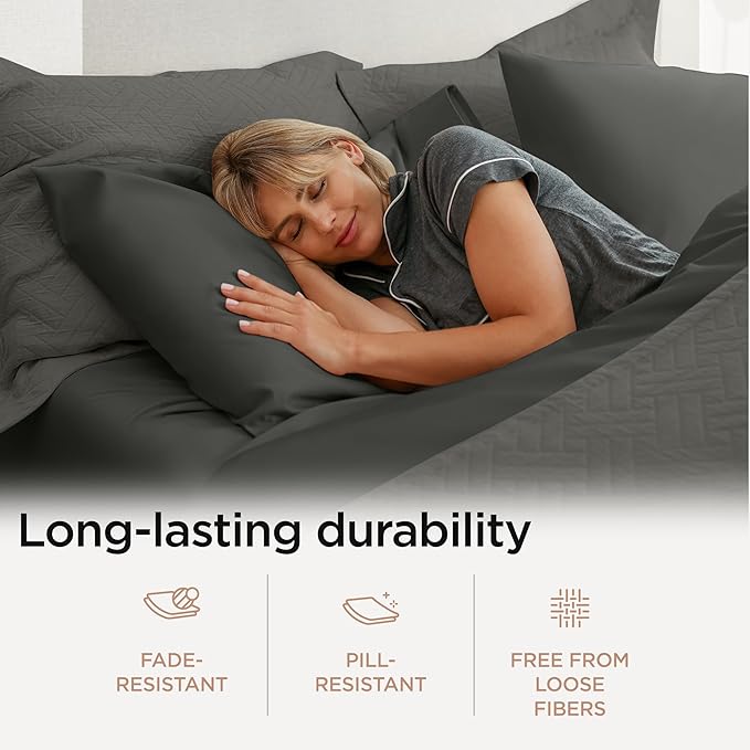 Threadmill Luxury 800 Thread Count Full Size 100% Cotton Sheets - Dark Grey Sateen Weave Bed-Sheets, Better Than Egyptian Cotton, 4 Pc Solid Bedding Set, Fits 16" Deep Pocket