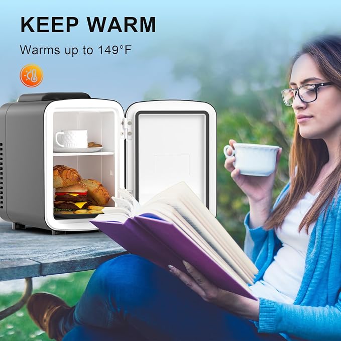 Mini Fridge for Bedroom, 4 Litre/6 Cans Portable Mini Refrigerator with AC/DC Power for Office, Dorm and Car, Thermoelectric Electric Cooler & Warmer Skincare Fridge for Drinks, Food, Cosmetics
