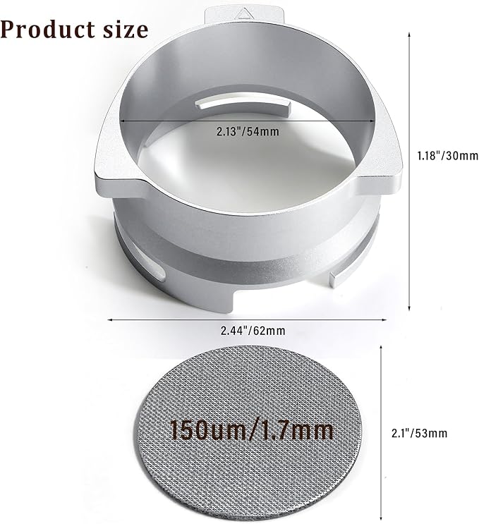 YFWOOD 54mm Dosing Funnel and Puck Screen Set, Lightweight Aluminum Espresso Funnel, for Breville Barista Portafilters,Hands-Free Coffee Accessrioes, Silver