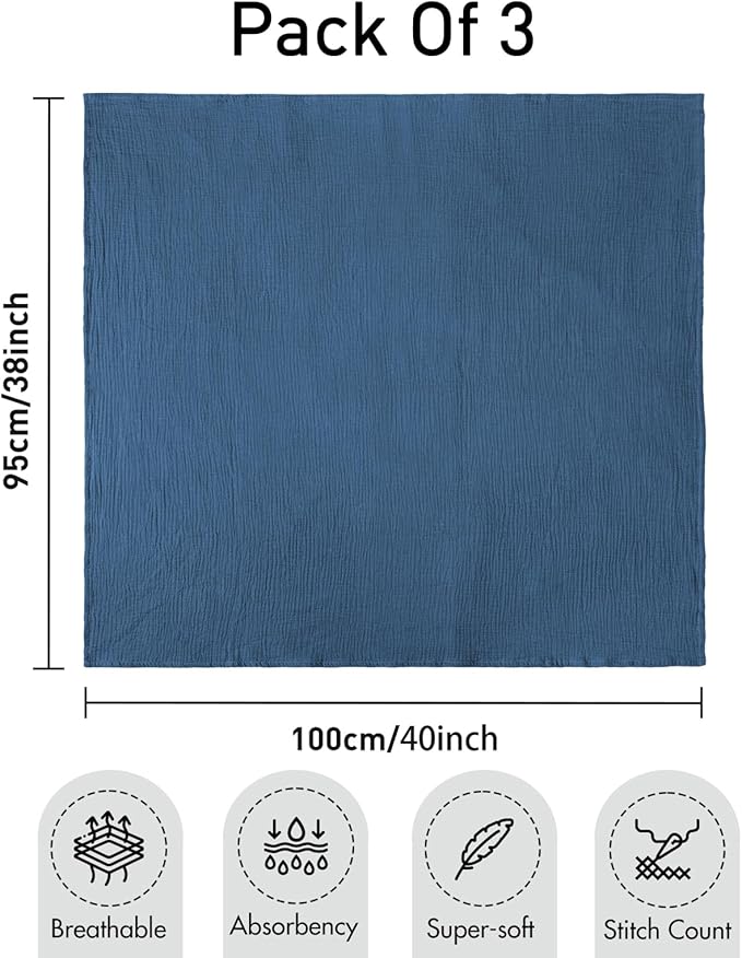 Muslin Swaddle Blankets for Newborn, 3 Pack Breathable Soft Receiving Blanket, Large 38 x 40 inches Swaddle Wrap Burping Clothes Diapers, Essentials Infant Shower Items, Toddler Gift (Graceful Colors)