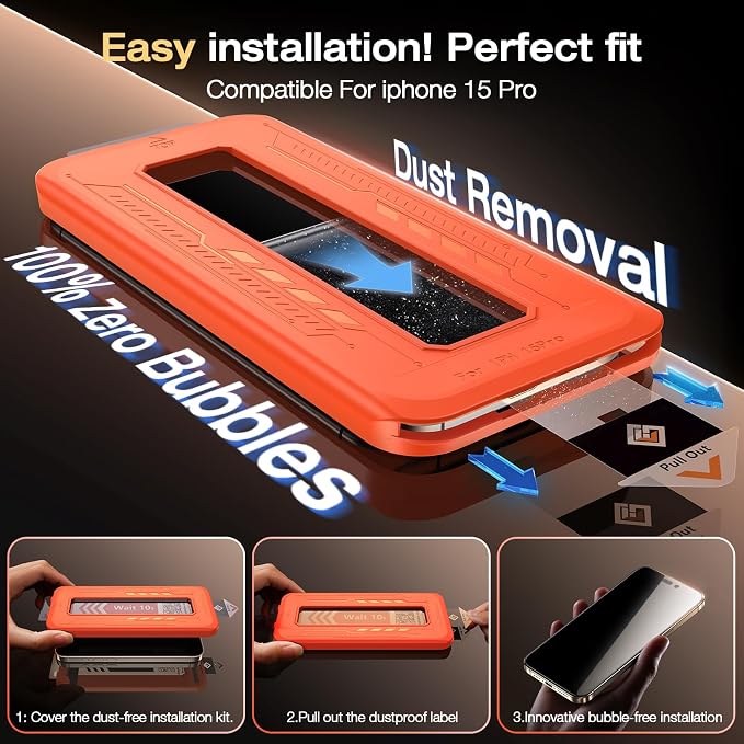 EGV 2 Pack Compatible for iPhone 15 Pro Privacy Screen Protector, 9H+ Military